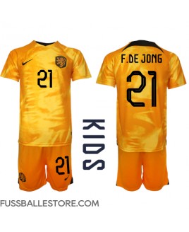 Günstige Niederlande Frenkie de Jong #21 Heimtrikotsatz Kinder WM 2022 Kurzarm (+ Kurze Hosen)